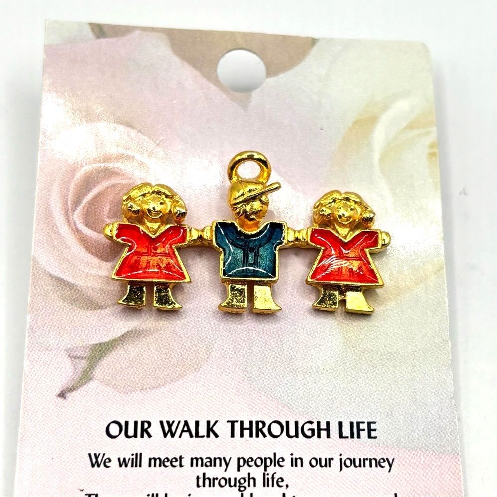 2 in 1 Gold and Red Enamel Family Necklace Pendant Brooch Lapel Pin